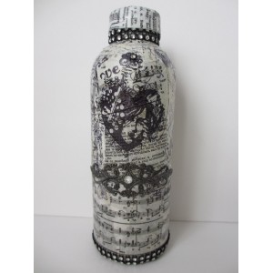 Decorative Altered Glass Bottle Romantic Collage Mixed Media Vanity Gift   113164162122